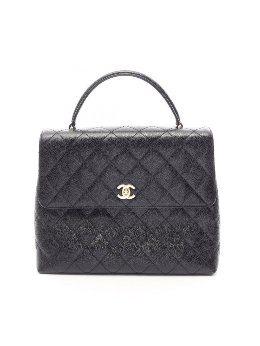 Chanel Handbag Quilted Black Caviar Leather Top Handle Bag